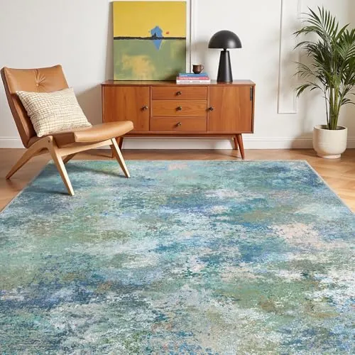 GENIMO Alfombra Salon Moderna, Cocina Lavable Antideslizante,Alfombra Pelo Corto para Dormitorio,Hall Entrada,Pasillo,Verde Azur,120x170 cm