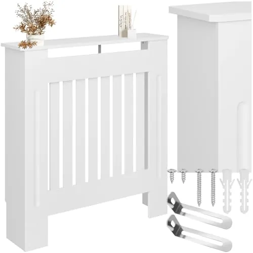 tectake® Cubre Radiador con Diseño de Lamas, Cubierta para Calefacción, Revestimiento para Radiadores, con Repisa Decorativa, Protección contra Calor, Fácil Limpieza, Escandinavo - 78 x 19 x 82 cm