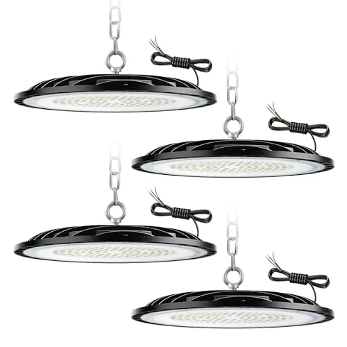 ZXICH UFO LED Lámpara de Alta Bahía,150W 22500LM Led Iluminación Comercial,6000K-6500K Iluminación de Almacén,IP65 Impermeable Naves Industriales LED Para Patio,Garaje,Fábrica,Taller(4 Pack, 150W)