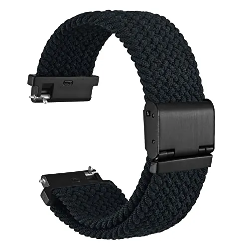 WOCCI 22mm Tejido Nylon Correa Reloj para Hombre y Mujer, Ajustable Hebilla Negra (Negro)