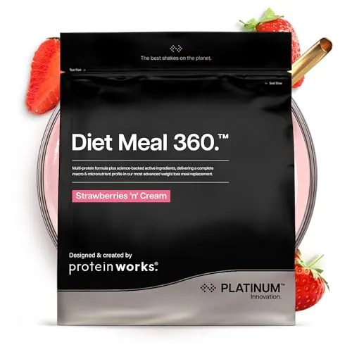 Protein Works | Diet Meal 360 – PLATINUM Innovation, Shake Sustituto de Comidas, Apoya Pérdida de Peso, 26 Vitaminas & Minerales, Linaza, Inulina, Omega-3, Fresas con Nata, 33 Comidas, 2kg