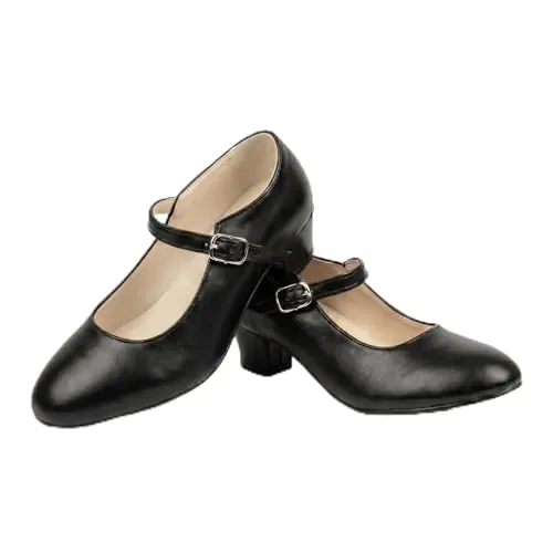LE CÔTÉ CHIC | Zapatos Negros de Baile Flamenco para Niña de Iniciación | Talla 27 | Tacón Ancho de 3,5 cm | Cómodos para Clases de Sevillanas y Danza Española | Cierre de Hebilla