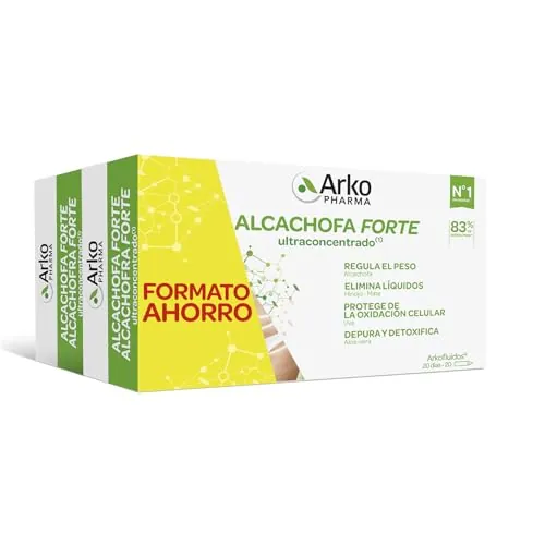 Arkopharma Arkofluido Alcachofa Forte BIO (x2) FORMATO AHORRO 40 Ampollas, Eliminar Toxinas del Organismo, Complemento Alimenticio