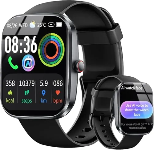 uaue Reloj Inteligente Mujer Hombre, IA Interactiva Smartwatch con Llamadas Bluetooth, 1.91'' HD Smart Watch 110+ Modos Deportivo con ChatGPT, IP68 Monitor Cardíaco/Sueño Pulsera Actividad Android/iOS