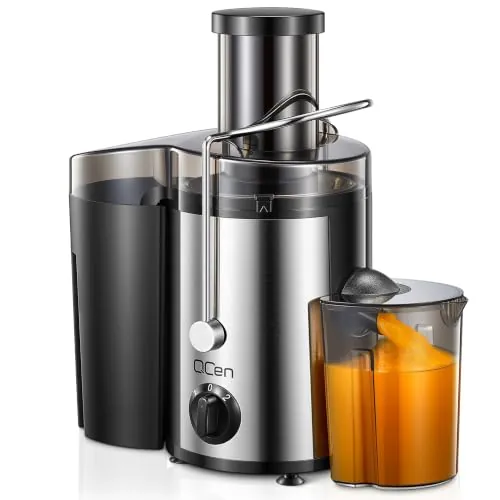 Extracteur de Jus Centrifuge 800W avec Large Goulotte de 3 Pouces, Facile à Nettoyer, Acier Inoxydable, Sans BPA, Idéal pour Fruits et Légumes (Sliver, 500W)