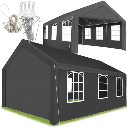 tectake® Carpa para Exteriores Impermeable, Carpa 600x400x310 cms, Pérgola de Jardín Resistente Rayos UV, Cenador para Jardín con Estructura de Acero, Cuatro Paneles Laterales - Gris