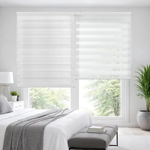 Estor Noche y Día, estor enrollable con doble tejido para ventanas y puertas (160 cm x 180 cm, Blanco)