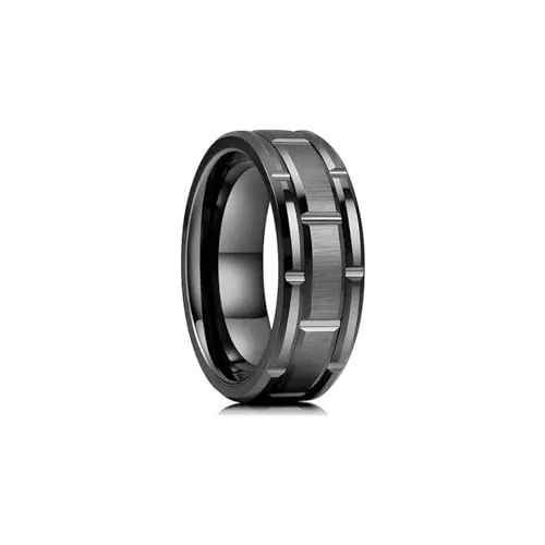 MAGIIE Anillos Vintage Clásico 8mm Hombre Banda Negro,Cuadros Buen Regalo para su Amor Boda Compromiso Navidad Graduación