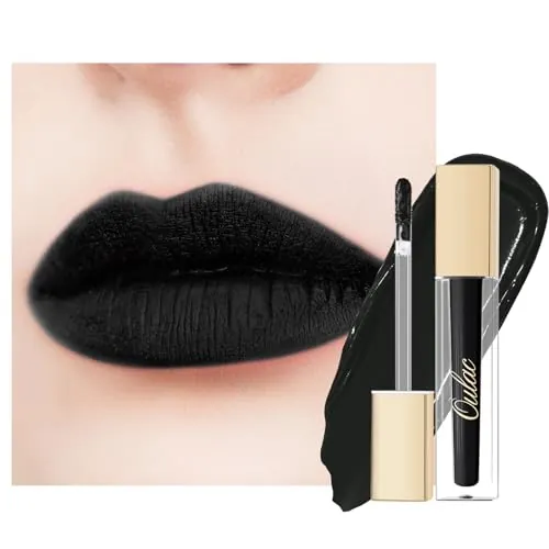 Oulac Negro Pintalabios Mate Líquido - Larga Duración Labios, Muy Pigmentadas, Cobertura Total Barra de Labios, Fórmula Cremosa, Sin Transferencia,Con Aceite de Rosa, Vegano M23