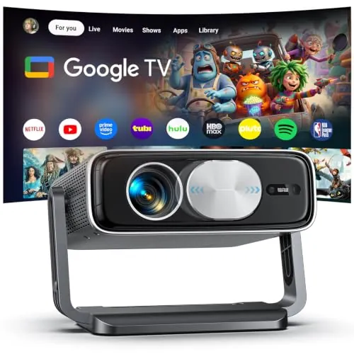 Proyector 4K【Google TV】, 3000 ANSI Brillo Proyector Portatil Full HD 1080P, Projector Autofoco | WiFi 6 & Bluetooth | Soporte 360° para Cine en Casa/Exterior