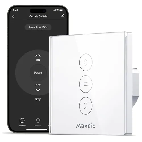 【LED Controlable】Alexa Interruptor Persiana, Control de APP,Control por Voz | Maxcio Interruptor Wifi Compatible con Alexa y Google Home, Función de Temporizador, 2.4G WiFi【Necesita cable neutro】