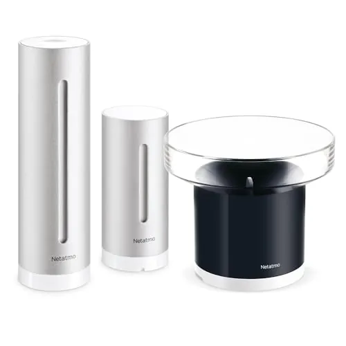 Netatmo Estación Meteorológica Interior Exterior con Sensor Inalámbrico+Pluviómetro, Humedad, Calidad Aire, Compatible con Alexa, HomeKit, Niveles Ruido Interior, Presión Barométrica, NBU-NWS-NRG-EU