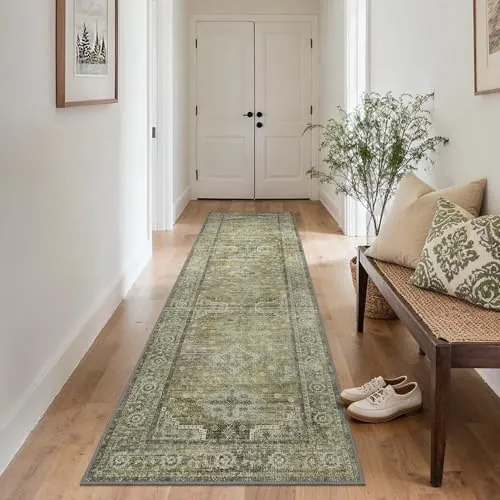 GENIMO Alfombra Salon Sin Peluche,Alfombra Cocina Lavable Antideslizante,Alfombra Pasillo de Pasillo Larga,Dormitorio,Alfombra Silla Escritorio,Boho,80x300 cm
