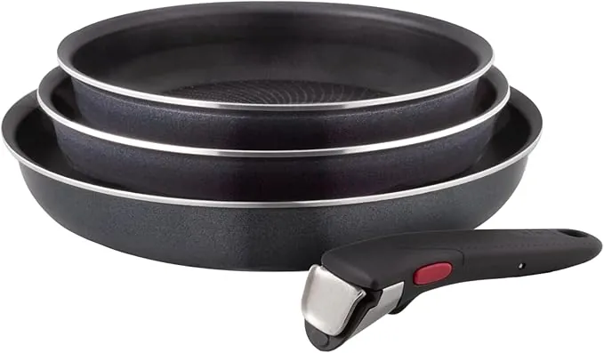 Tefal Ingenio Enjoy - Juego de 3 Sartenes 22/24/28 cm + Mango extraíble, Apto inducción, antiadherentes, revestimiento titanio, Thermo-signal, calentamiento rápido, apto horno