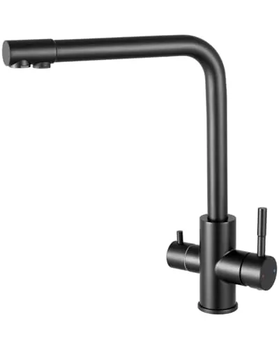 Sofetiy Grifo Osmosis 3 Vias Negro , Grifo Osmosis con 2 Palancas | Alta Presión, Giratorio 360º, Ahorro Agua Grifos Cocina Fregadero , Con Agua Fría y Caliente y Agua Filtrada, Acero Inoxi