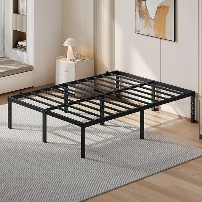 Yaheetech Bastidor de Cama Metálico Listones de Acero Espacio de Almacenamiento Bajo la Cama Fácil Montaje Cama Matrimonial 160 x 200 x 41.5 cm Negro
