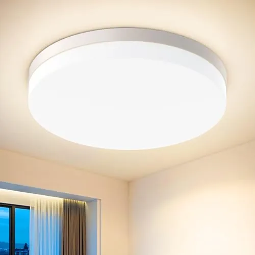 Kuwork Plafon LED Techo 48W, Lampara Techo Dormitorio 4000K 4800LM, IP44 Impermeable Lampara Baño para Cocina Sala Dormitorio Balcón Pasillo Ø30CM