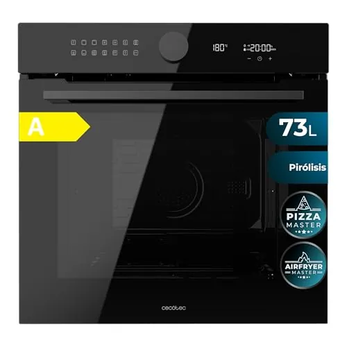 Cecotec Horno Integrable Pirolítico -73L Bolero Hexa P516000 Glass Black. 3250W, 14 Funciones, Dual Display, Pizza y Airfryer Master, Cooling Fan, Precalentamiento Rápido, Modo Defrost, Convección