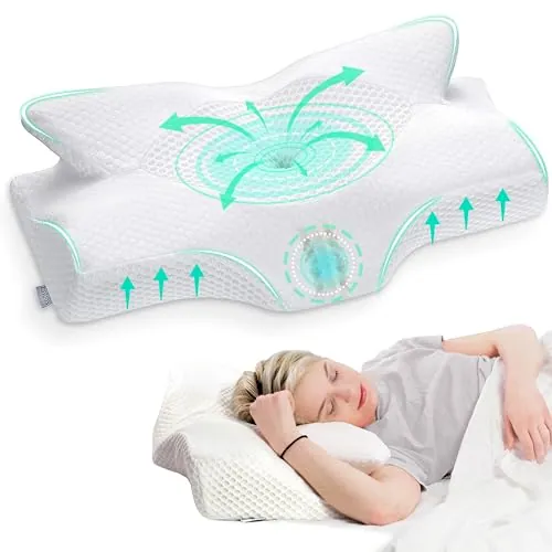 Elviros Almohada Cervical de Espuma Viscoelastica con Memoria, Almohada Ortopedica para Soporte de Cuello, Almohadas Ergonómico para Dormir de Lado y Boca Arriba 01