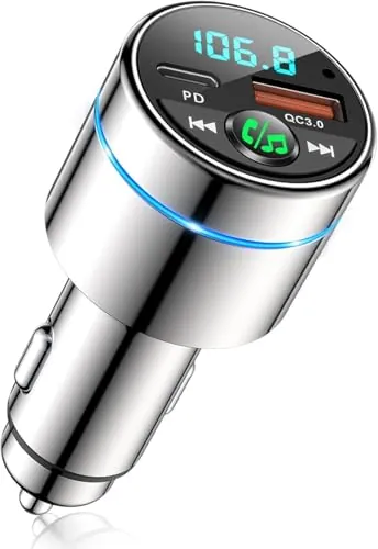 Mohard Transmisor FM Bluetooth Coche 5.3, [Todo Metal] PD 30W+QC3.0 18W | Cargador Coche Rápido, Manos Libres Receptor Música Bluetooth con Cancelación Ruido, con Anillo Luz & Música Alta Fidelidad