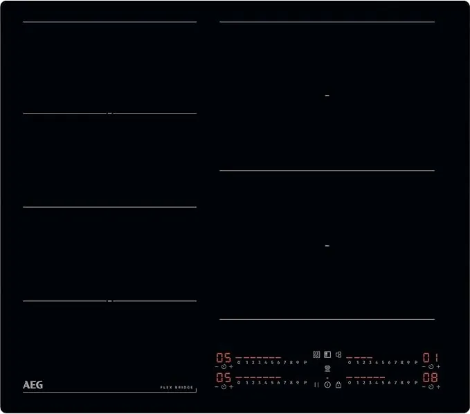 AEG Placa de Inducción TI64IG00IB, 60 cm, 4 Zonas de Cocción, FlexiPuente, Sistema Hob2Hood, Función PowerBoost, Indicador de Calor Residual, Controles Deslizantes Independientes, Sin Marco, Negro