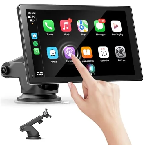 XVDXVC Pantalla Coche, 7" Pantalla Carplay Coche para A-pple y Android con HD Pantalla Tactil, Inalámbrica, Navegación GPS, Bluetooth, Control por Voz Manos Libres,Mirror Link, AUX, FM, Siri & G-oogle