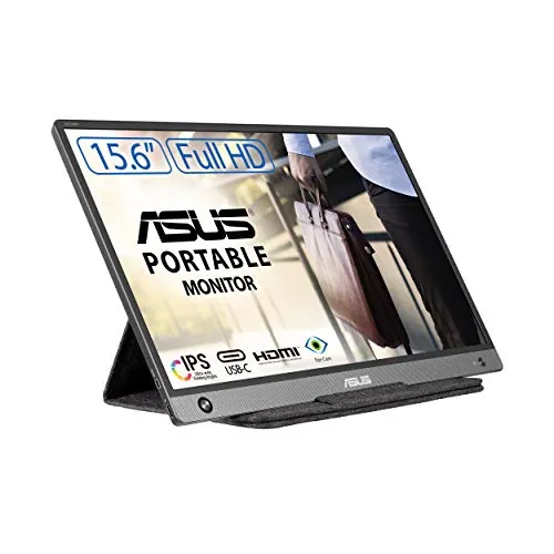 ASUS MB16AH - Monitor portátil de 15.6" FullHD (1920x1080, USB-C, Micro-HDMI, Antiparpadeo, Luz Azul de Baja Intensidad, Funda Plegable), 220cd/m², Gris