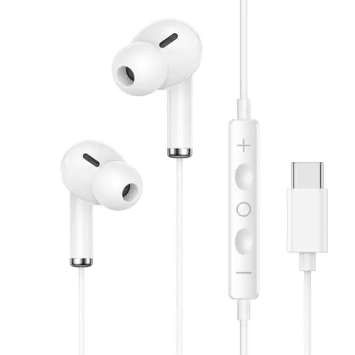Auriculares USB C con cable para iPhone 17 16 15 Pro Max, auriculares USB C con micrófono in-ear auriculares USB tipo C para iPhone 17/16/15, Samsung Galaxy S23, S22, S21 FE, iPad Pro, Huawei, Google