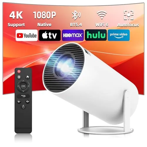Proyector Portatil (2026 Upgraded) con 1920x1080P, Proyector 4K con WiFi 6 y BT 5.2, 180° Rotation, Projector Portable 4K con HD-MI, USB, PS5, Phone,【Auto Keystone】