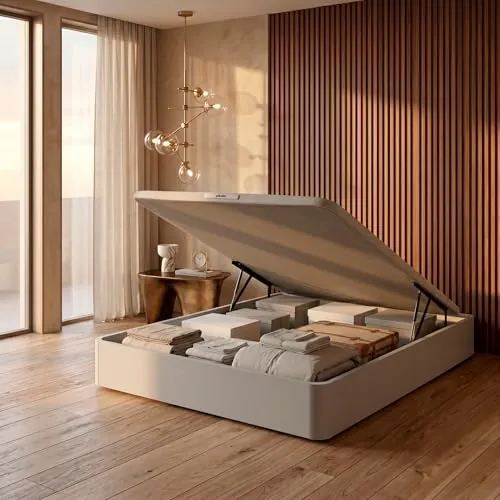 PIKOLIN Canapé Abatible de Madera con Gran Capacidad | Montaje y Retirada Usado Incluido | Esquinas Delanteras Redondeadas | 150x200 | Color Blanco | 32 cm Altura | AIRBOX