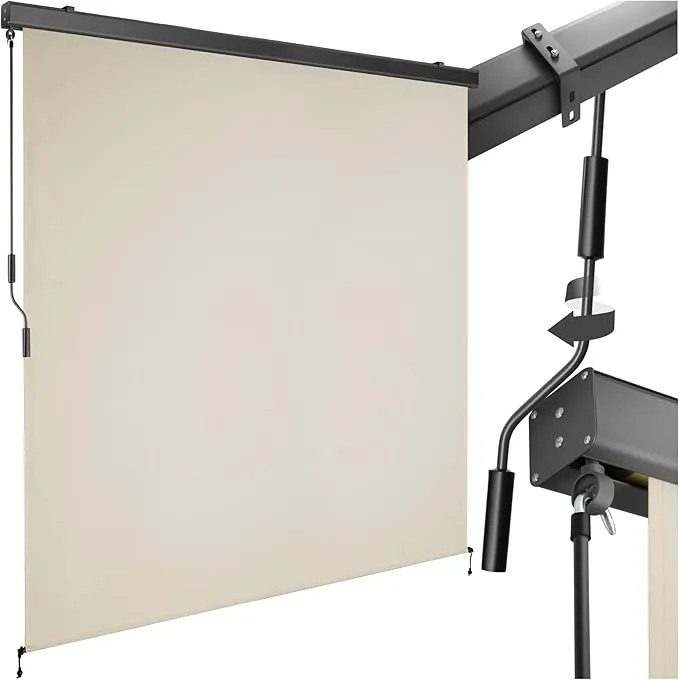tectake® toldo Vertical Exterior Enrollable con manivela, Soporte toldo, Toldos Exterior Terraza y balcón, protección Solar y Cortavientos, Tela toldo Balcon Resistente - 180 x 250 cm Beige
