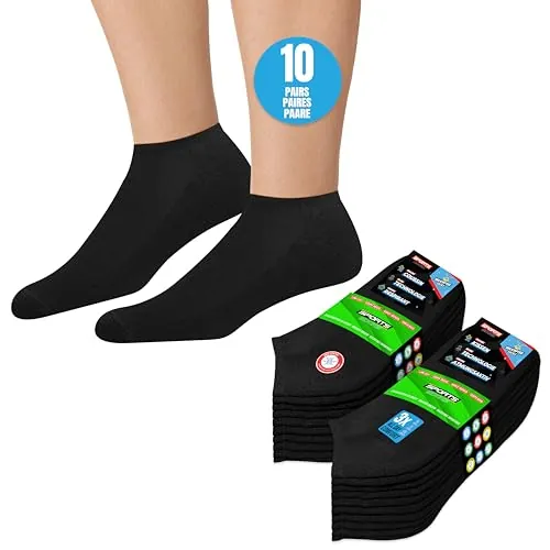 SOXCO 10 Pares Calcetines Tobilleros Mujer Hombre Verano Calcetines Cortos Bajos, paquete de 10 (EU 39-42, Negro)