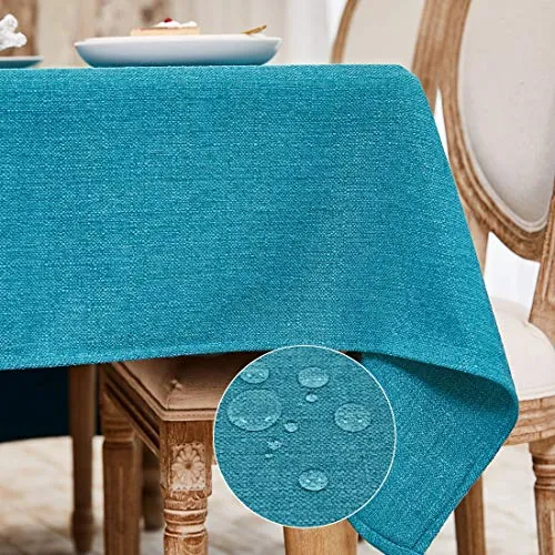 Mantel antimanchas Efecto Lino Manteles de mesa Aul Lago 140 x 140 cm | Mantel mesa rectangular Manteles impermeable para Casa Comedor Cocina Exterior Fiestas Cumpleaños Navidad Año Nuevo