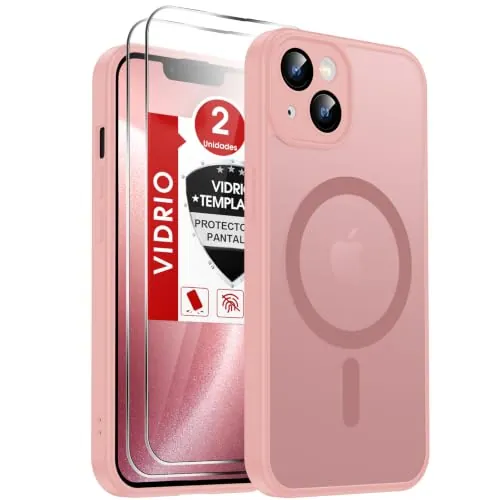 LeYi Funda Magnética para iPhone 13 con 2× Cristal Templado, Rosa | Compatible con MagSafe Mate Carcasa Translúcido Esmerilado Grado Militar Antigolpes Case