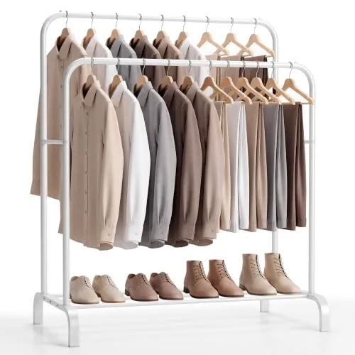JUPPLIES Burro Ropa Resistente – Perchero Burro Doble con Soporte (Blanco, Sin Ruedas)