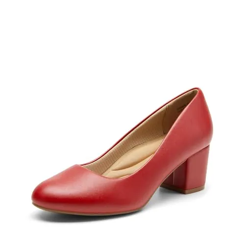 DREAM PAIRS Zapatos Tacón Bajo Mujer,Rojo-PU,38