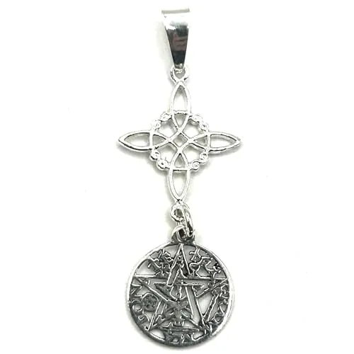 MASBARATA Colgante Doble Protección Nudo de Bruja con Tetragramatón en Plata de Ley (Colgante Pequeño)