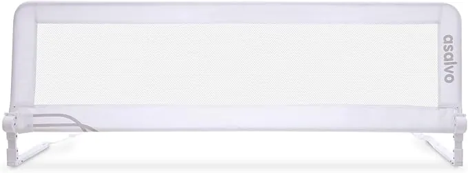 Asalvo Barrera de Cama 2 en 1 de 150 cm para Niño - Abatible con Correas Ajustables + Apta para Cama Nido + Instalación Fácil y Lavado Sencillo - Protección Segura y Estable - Blanco