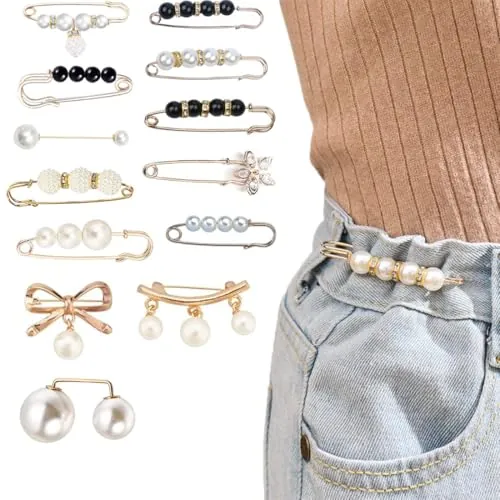 ZKGYUS 13 Piezas Alfileres de Seguridad con Perlas y Cristales, para Mujeres y Niñas, Decoración para Chal, Suéter, Bufanda, Vestido