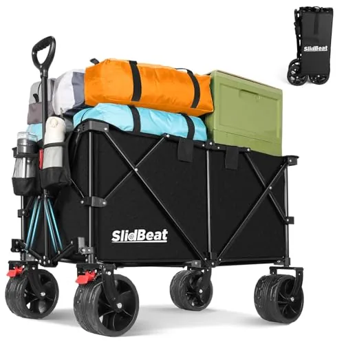 SLIDBEAT Carro Playa Grandes Ruedas Todo Terreno XXL 220L-300L y 200KG, Mango Auto Rebotante y Frenos de Seguridad, Ideal para Transportar Ventiladores, Hielo, Bebidas, Playa, Jardín y Camping