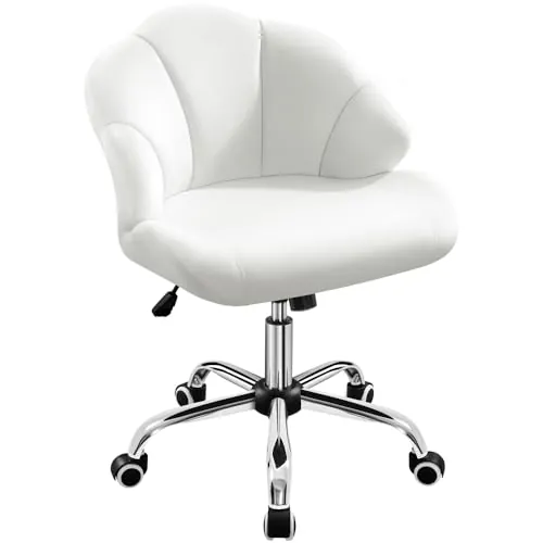 Yaheetech Silla de Oficina Despacho Terciopelo sin Reposabrazo Blanco