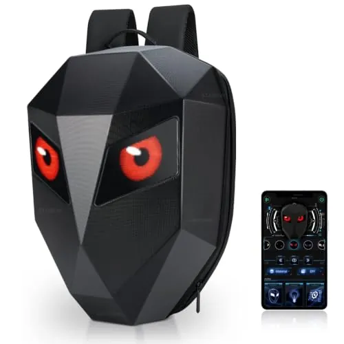 MOXOERL Mochila Ojos Led Moto, Mochila de Motocicleta LED para Hombre, Impermeable para Casco de Moto 3D, Texto/Imagen/GIF Animado, Negro