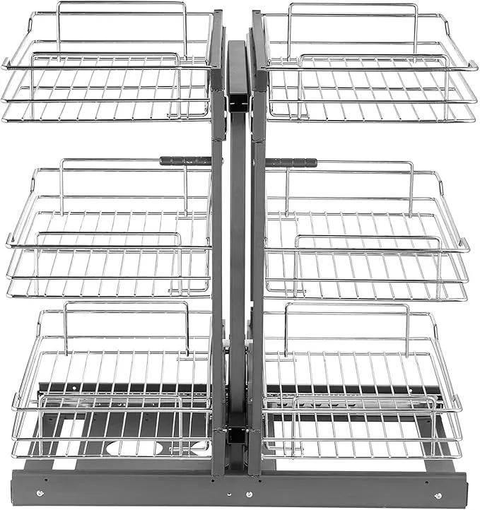 VEVOR Organizador de Esquinas Ciegas, Organizador de Gabinete de Cocina de 3 Niveles y 6 Estantes, de Acero al Carbono Cromado, Compatible con Apertura Izquierda y Derecha, 605 x 455 x 630 mm, Plata