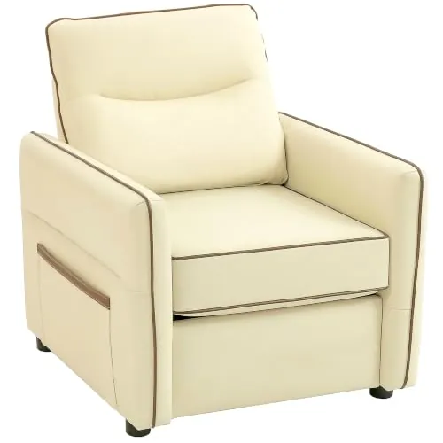 HOMCOM Butaca de Salón Sillón Relax Acolchado Grueso 80x81x90 cm Beige | Sofá de Salón Moderno, Acolchado Grueso, Asiento Ancho, Reposabrazos y Bolsillo Lateral, Montaje Rápido, 2 Almohadas