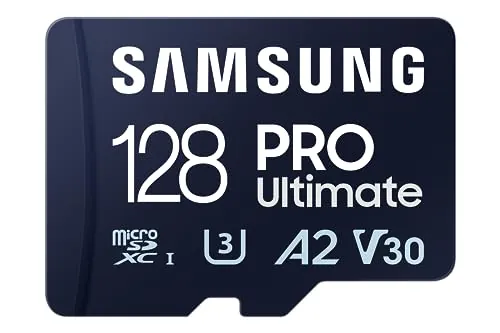 Samsung PRO Ultimate Tarjeta de Memoria MicroSD con Adaptador SD, 128 GB, 200 MB/s y 130 MB/s, UHS-I, C10, U3, V30, A2, 4K UHD, Apta para Smartphone, Tablet, GoPro, DJI Dron, Steam Deck (MB-MY128SA)