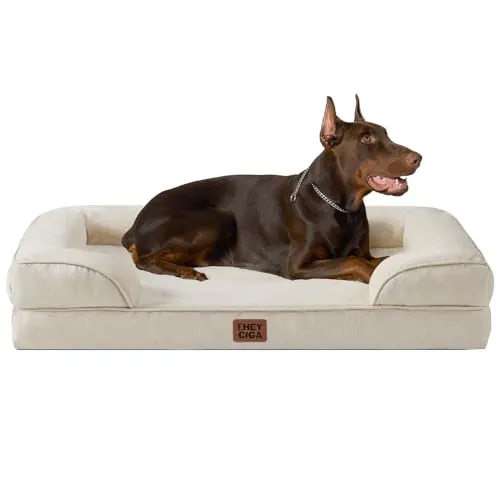 EHEYCIGA Cama Perro Extra Grande 122x89x20cm, Colchon Perro Impermeable Lavable con Espuma Viscoelástica, Sofá Perro Ortopedica Desmontable, Beige