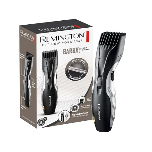Remington Recortadora de Barba Ceramic Beard, Barbero con Cable e Inalámbrico, Cuchillas Cerámica, 9 Ajustes de Longitud, Rueda Zoom Ajuste de Longitud, 40 min Autonomía, Indicador Carga, MB320C