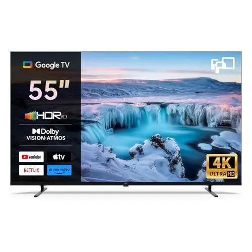 FPD TV 55 Pulgadas Smart TV 4K UHD, Google TV con Cast Integrado, Dolby Vision y Dolby Atmos, HDR 10, MEMC para imágenes más fluidas