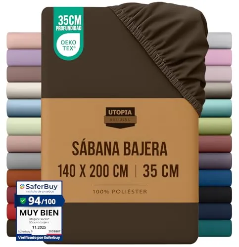 Utopia Bedding Sabana Bajera 140x200 - Negro - Certificado Oeko Tex - Bolsillo Profundo - Microfibra de Poliéster Cepillado (Cama 140)