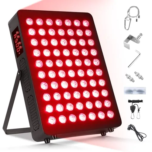 BOSYTRO Luz Roja, Lámpara Infrarroja 660nm & 850nm, Lampara Luz Roja 120W Doble Chip 70 LEDs, con Temporizador y Soporte Ajustable, Red Light Therapy para Cara Y Cuerpo